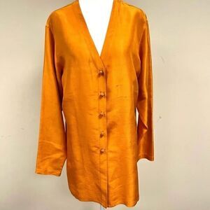 Anne Pinkerton longline raw silk orange tunic Sz S